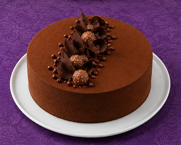 Chocolate cake with truffles and chocolate decorations