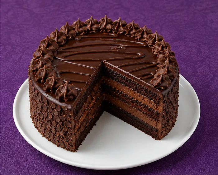 Chocolate layer cake with rich chocolate cream
