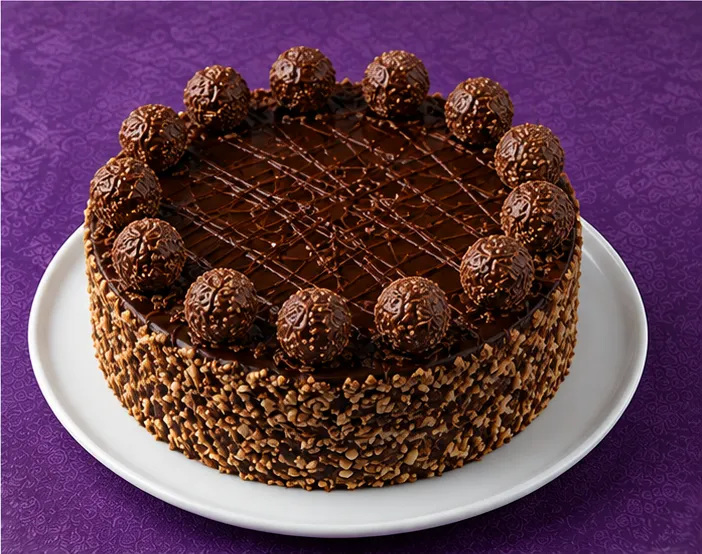 Chocolate cake with truffles and nut coating