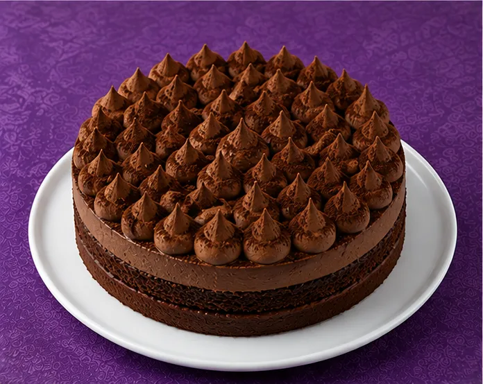 Chocolate layer cake with chocolate cream peaks
