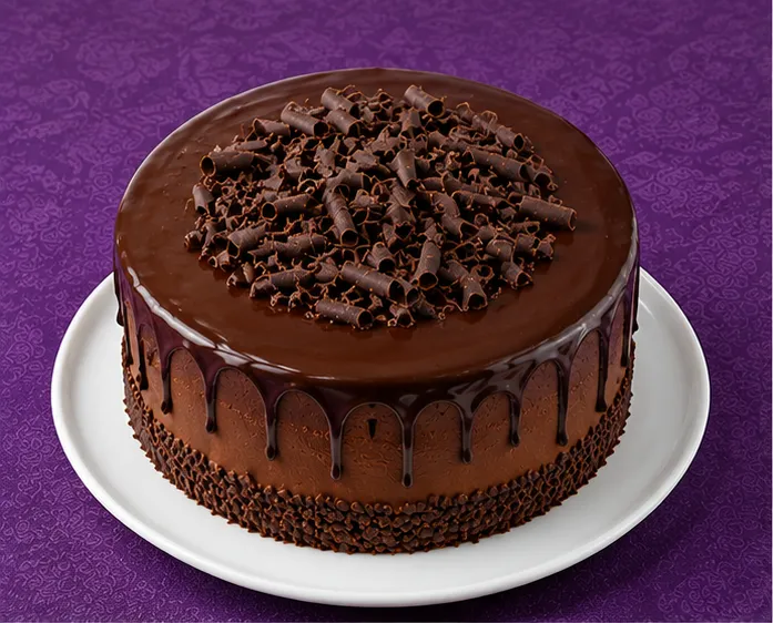 Chocolate drip cake with chocolate curls