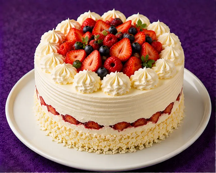 Sponge cake with cream, strawberries and fresh berries