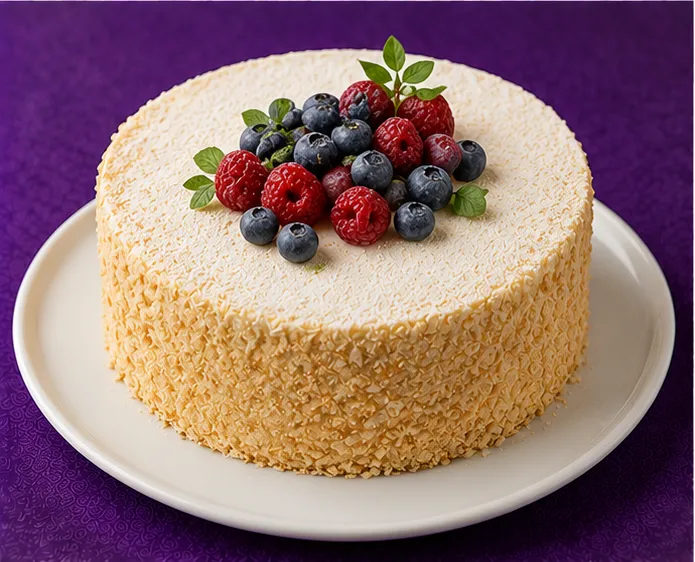 Sponge cake with white chocolate and fresh berries