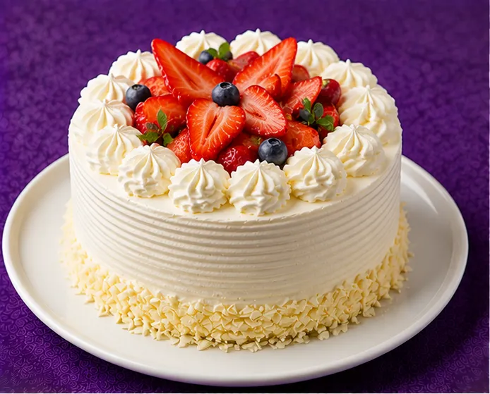 Sponge cake with cream, strawberries and blueberries