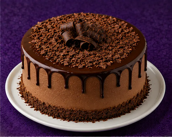 Chocolate sponge cake with ganache and chocolate curls