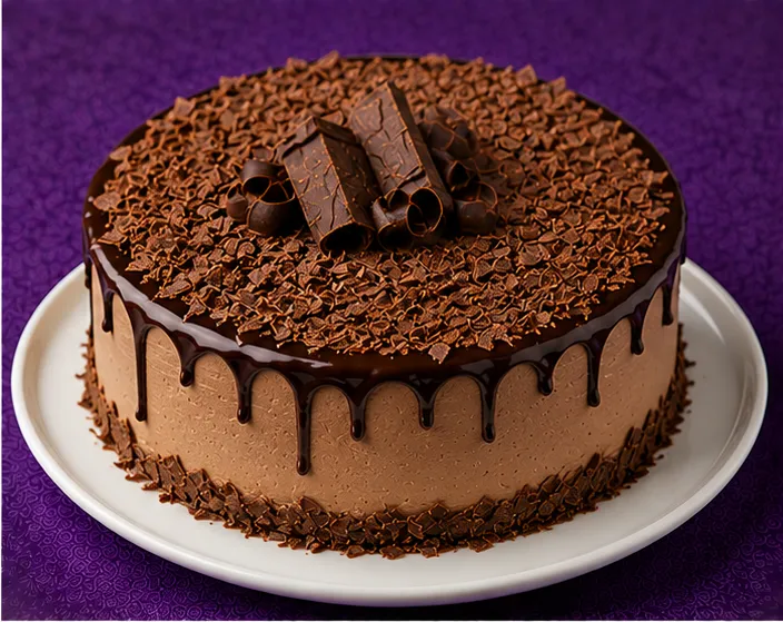 Chocolate sponge cake with ganache and chocolate curls