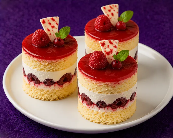Sponge dessert with cream, strawberries and chocolate