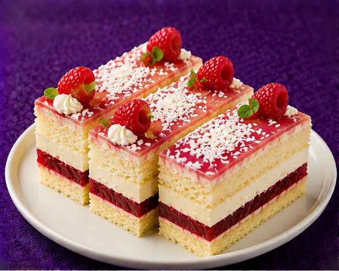 Sponge dessert with cream and fresh blueberries