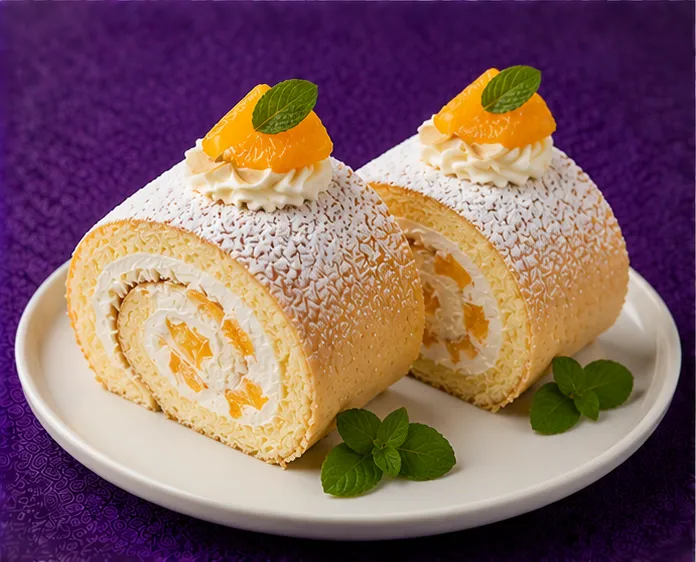 Sponge dessert with cream and fresh strawberries