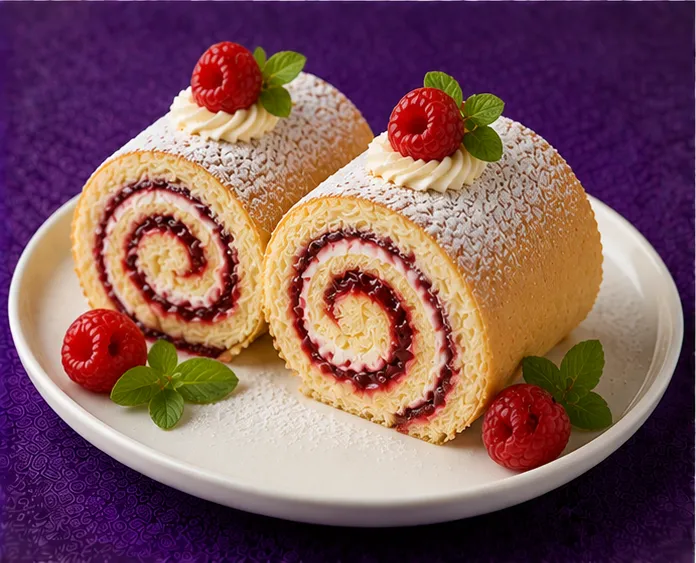 Sponge dessert with cream and fresh strawberries