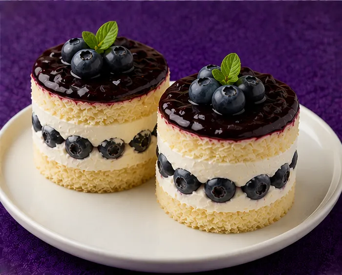 Sponge dessert with cream and fresh berries