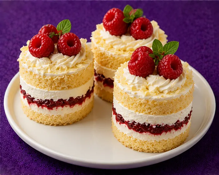 Sponge dessert with cream and fresh mixed berries