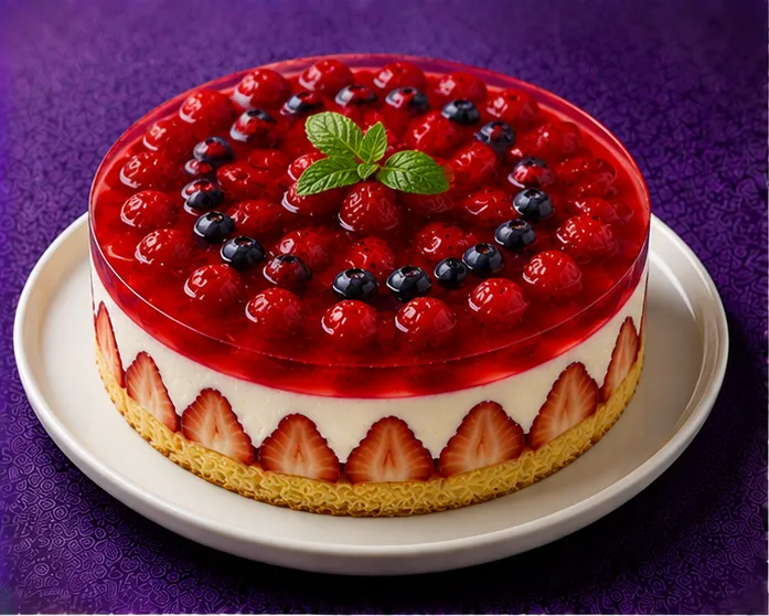 Jelly cake with strawberries and mixed berries