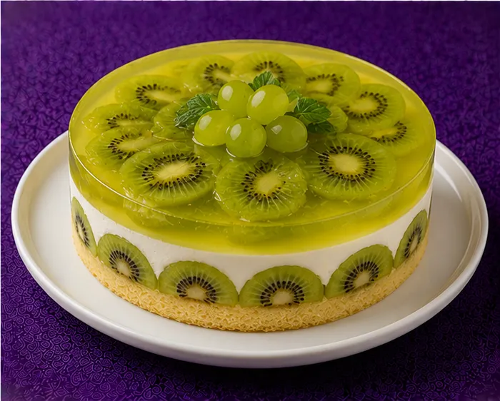 Layered jelly cake with kiwi and cream