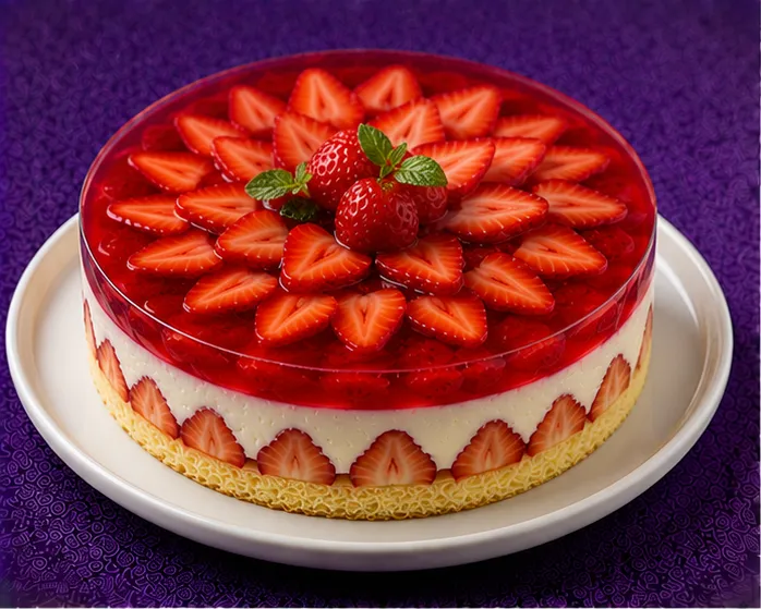 Strawberry jelly cake with fresh strawberries