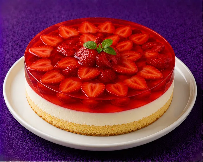 Jelly cake with strawberries, blueberries and raspberries