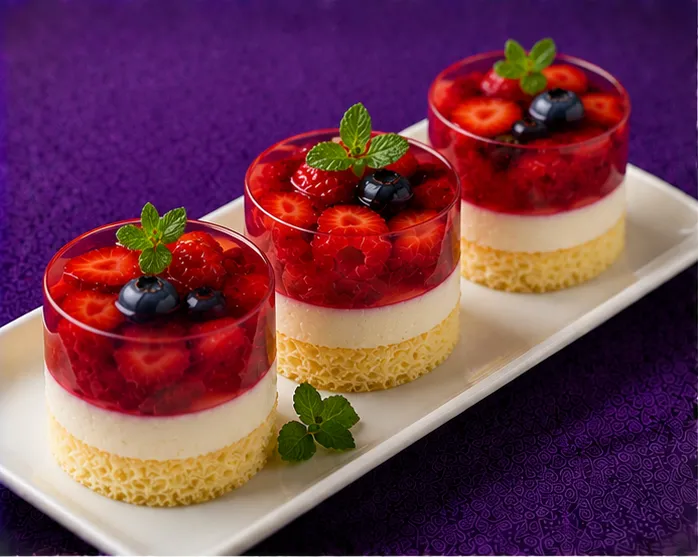Strawberry, raspberry and blueberry jelly dessert