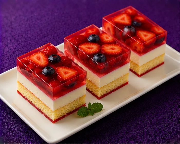 Strawberry and blueberry jelly sponge dessert